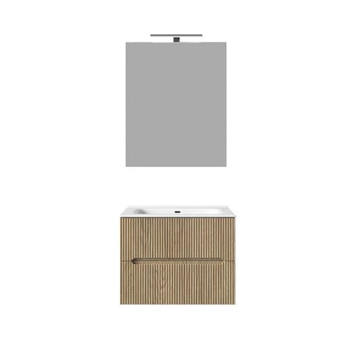 Composizione mobile bagno sospeso con cassetti cm 60 cannettato mod. STICK - Rovere Chiaro