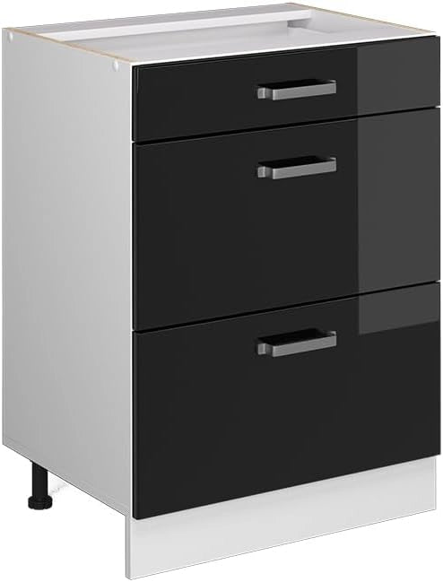 Frontale cucina R-Line, Nero lucido, 59.6 x 71.3 cm frontale del mobile per mobile base con cassetti