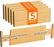 Set di divisori di carico 5 in 1 in bambù naturale, divisori di carico regolabili per larghezza interna 41,7-56,4 cm e altezza 15,2 cm, sistema di archiviazione per cucina, armadi e scrivanie