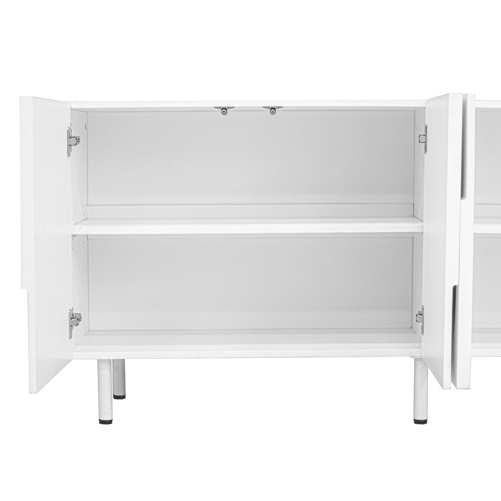 Credenza geometrica con ante a chiusura silenziosa in MDF e PB bianca per sala da pranzo 160 × 38,5 × 70 cm