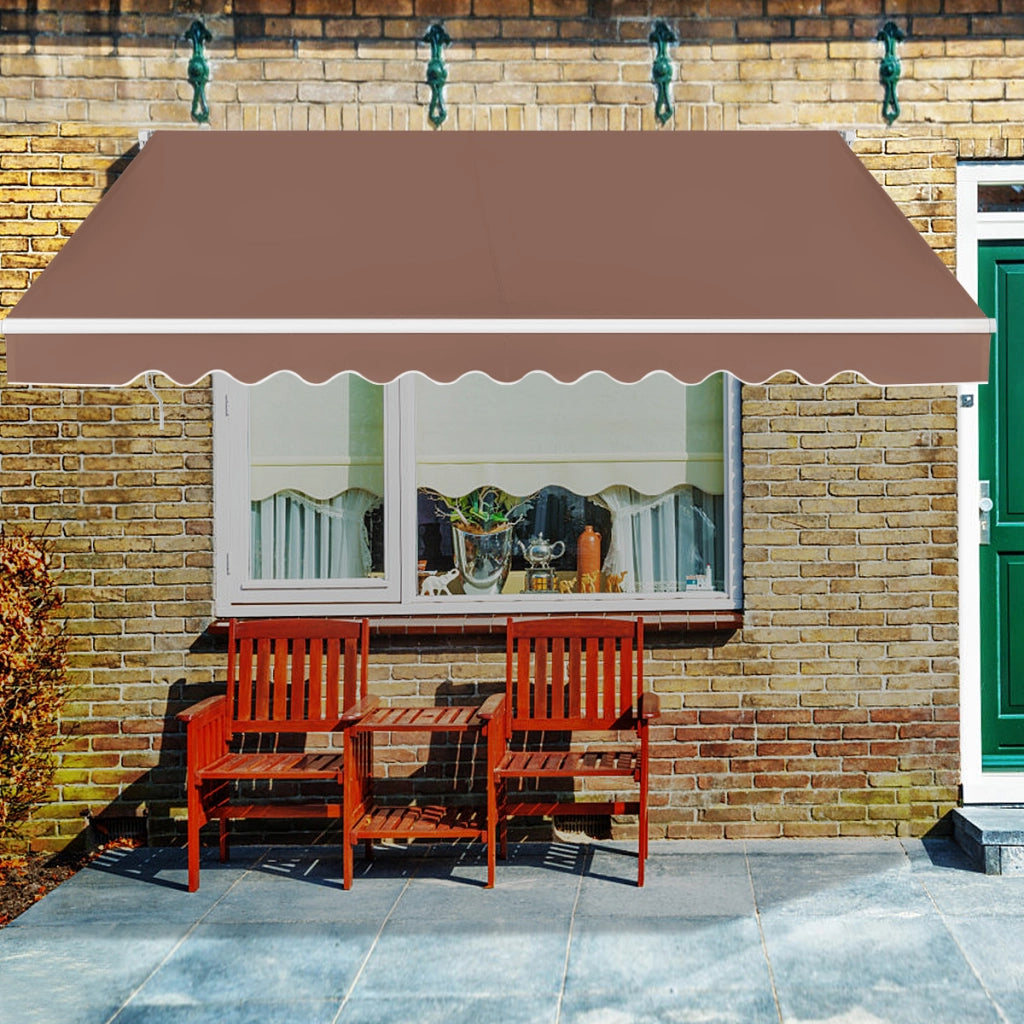 Tenda da sole retrattile, Tenda in alluminio con manovella e poliestere impermeabile Marrone-Tende parasole