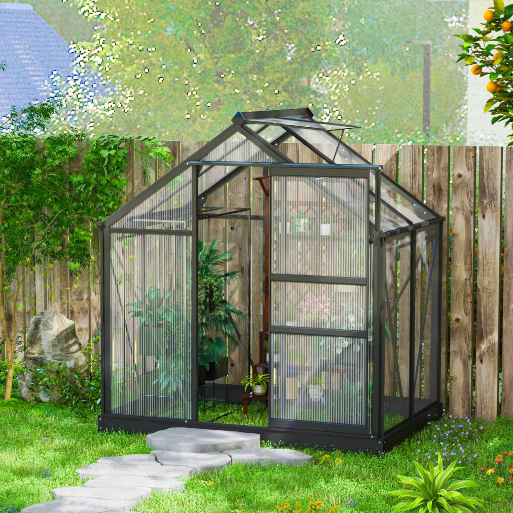 Serra da Giardino 190x132x201 cm con Porta Scorrevole e Finestra in Policarbonato e Alluminio Grigio