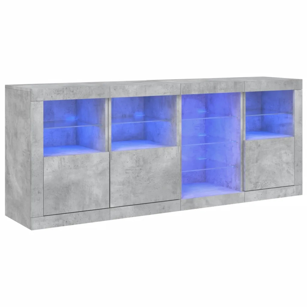 Credenza con Luci LED-Buffet-Armadio da cucina Grigio Cemento 164x37x67 cm