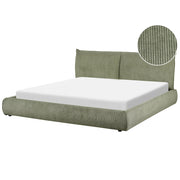 Letto matrimoniale imbottito in velluto a coste verde 180 x 200 cm con rete a doghe e spessa testata imbottita