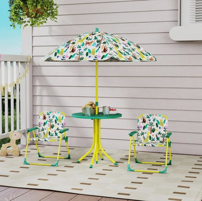 Set da giardino per bambini 49,5 x 49,5 x 50 cm verde con parasole rimovibile