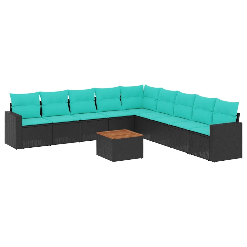 Set Divani da Giardino 10 pz con Cuscini Nero in Polyrattan