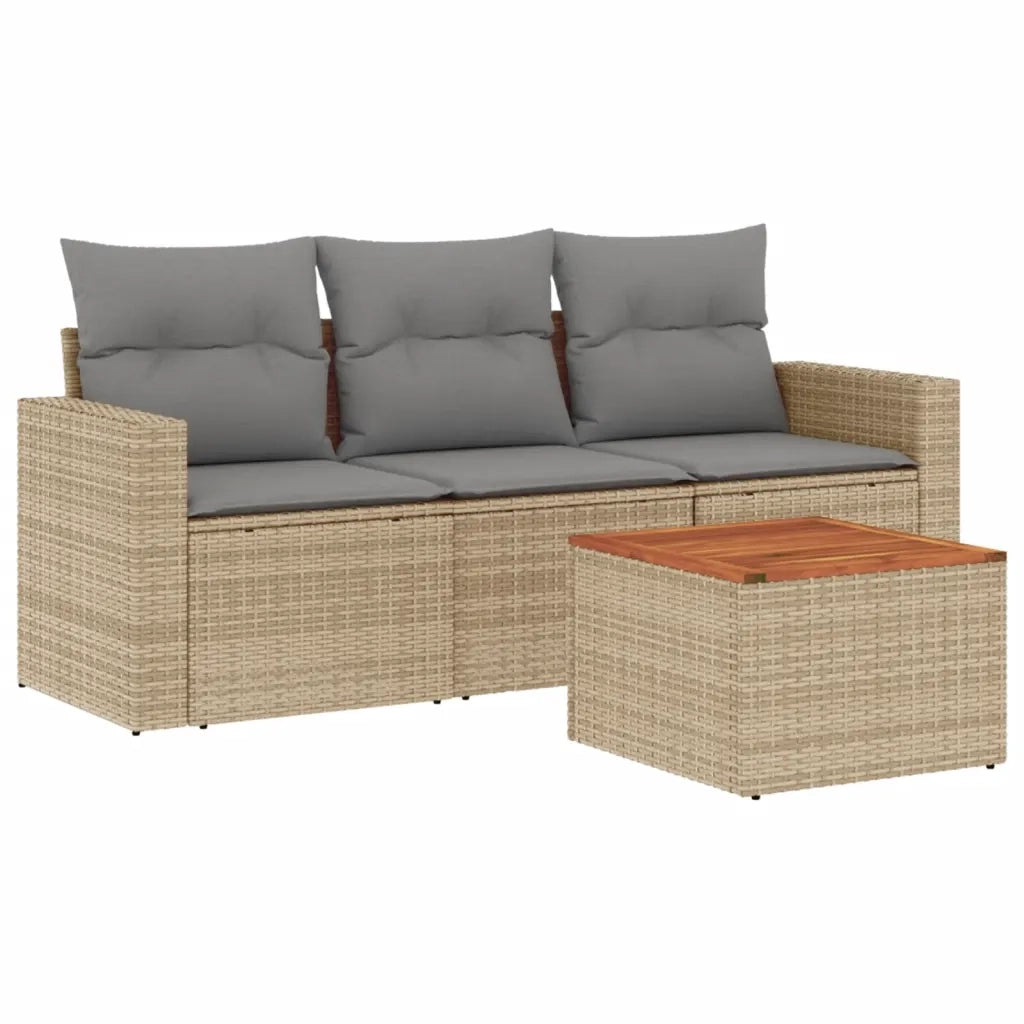 Set Divano da Giardino 4 pz con Cuscini-Sofa da Giardino-Divanetto da esterno Beige in Polyrattan 813565