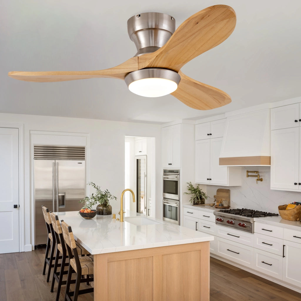 Ventilatore da soffitto a incasso 36 pollici con illuminazione e telecomando, 3 pale legno massello, 3CCT dimmerabile, 6 velocit¨¤ silenzioso