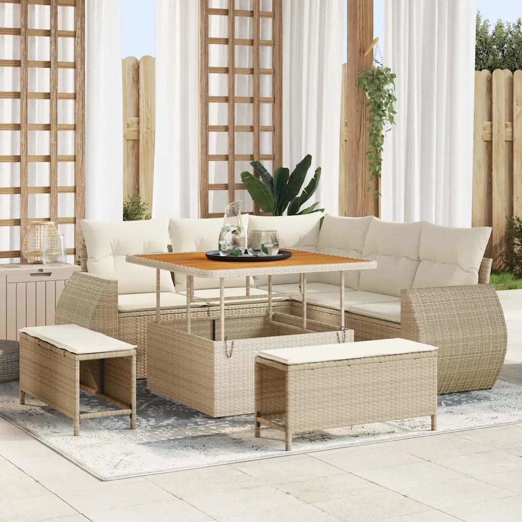 Set Divano da Giardino 8 pcs Beige e Crema polyrattan