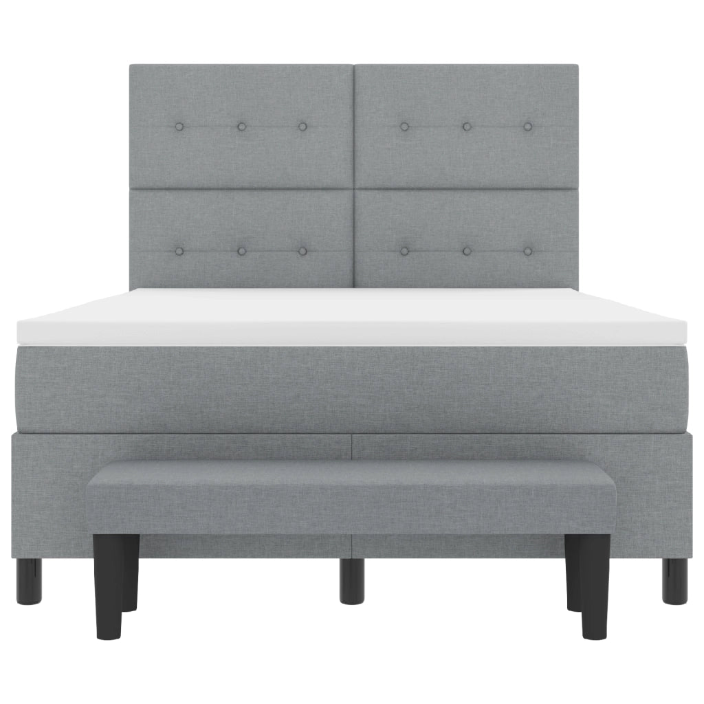 Letto Box Spring con Materasso e Panchina Grigio Chiaro 160x200 cm Tessuto