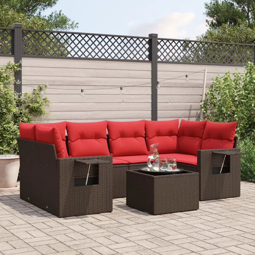 Set Divani da Giardino 7 pz con Cuscini Marrone in Polyrattan 3219923