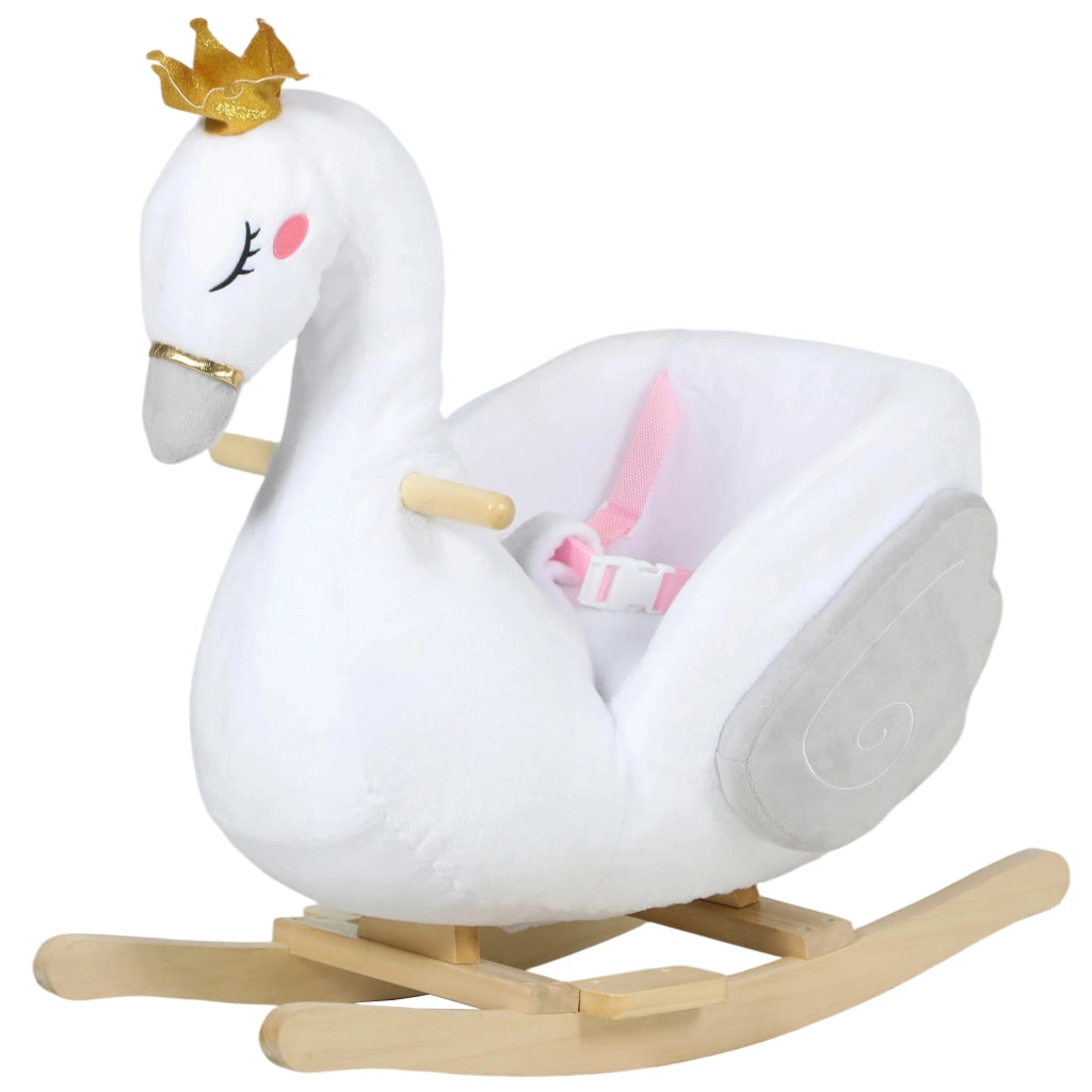 Cavallo a Dondolo Cigno con Ninna Nanna ¨C zephmum ¨C Bianco Legno 65x40x68 cm