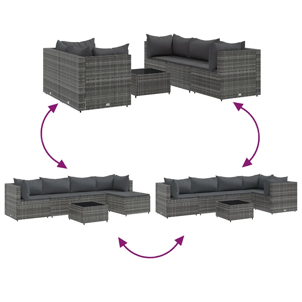 Set Divani da Giardino 6 pz con Cuscini in Polyrattan Grigio