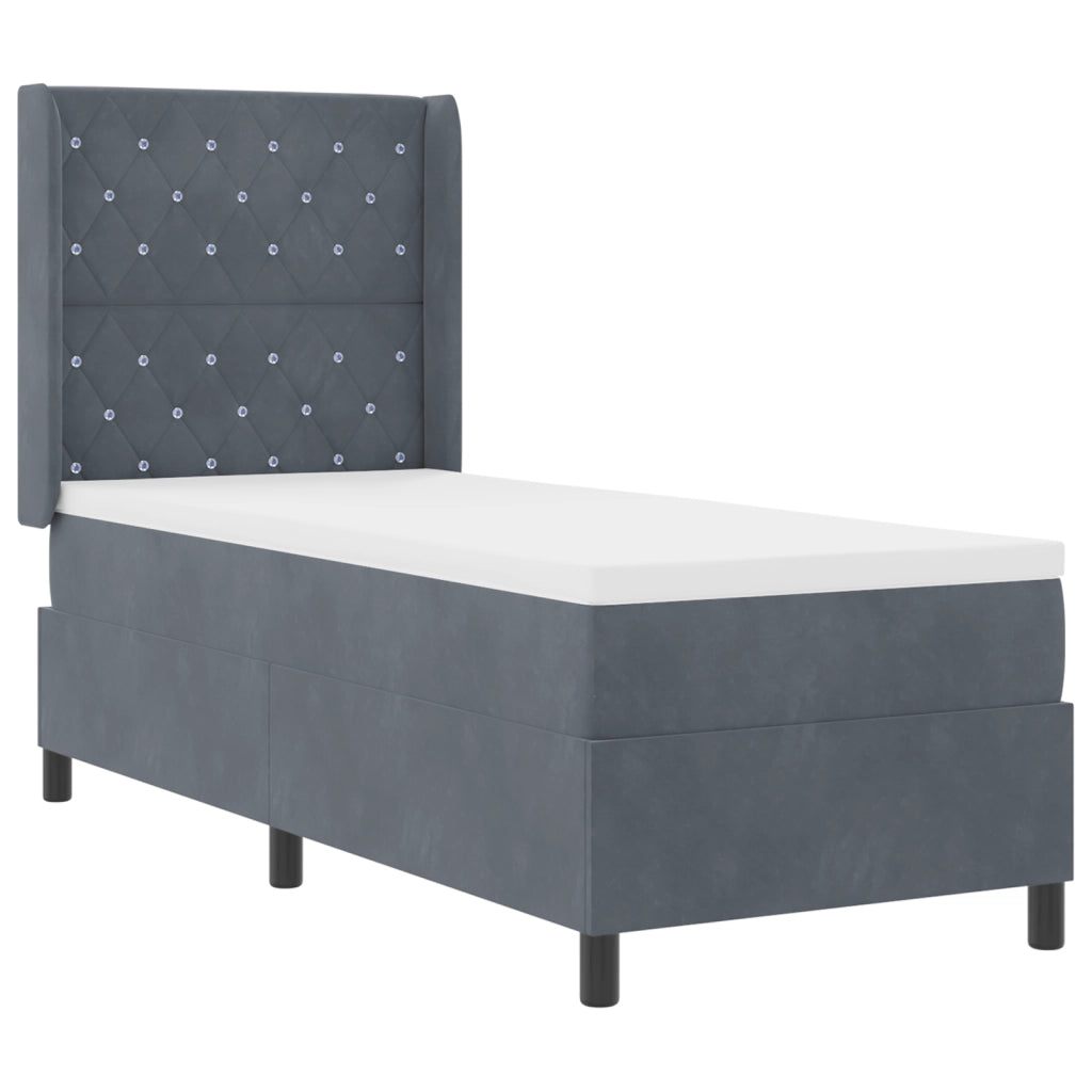 Letto Box Spring con Materasso & LED Grigio Scuro 80x200 cm Velluto