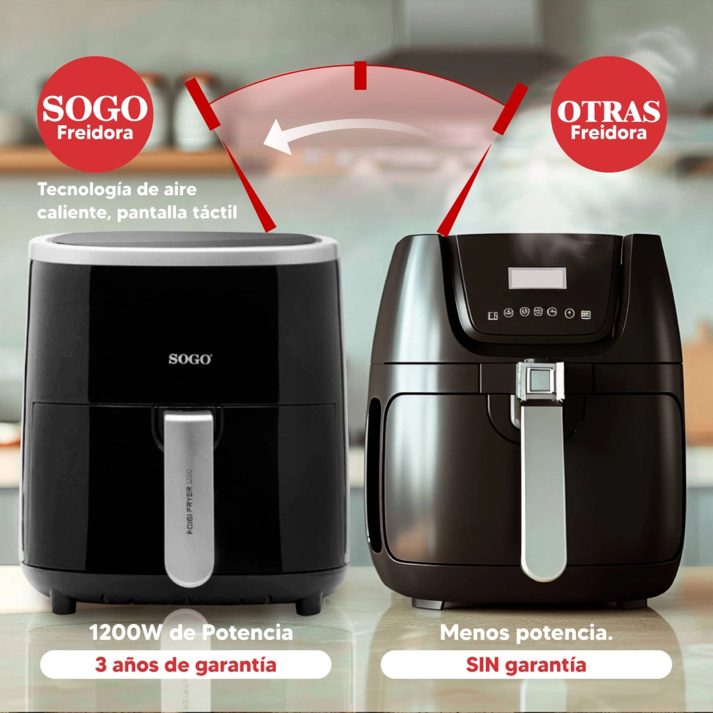 Friggitrice ad aria 3,5L con 8 programmi, temperatura 80-200°C e timer 60 min 1200W con display touch e ricettario - Sogo