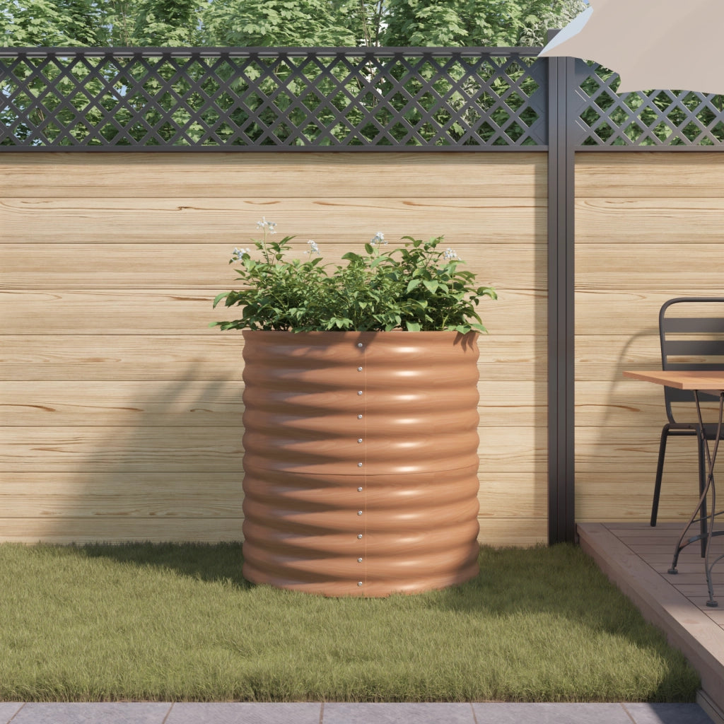 Letto da giardino rialzato marrone con aspetto legno 80x80x81 cm in acciaio