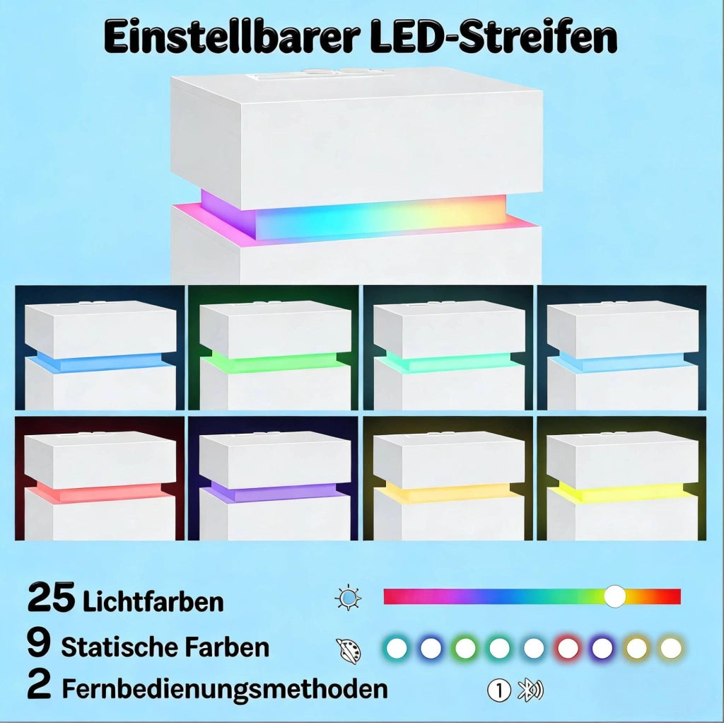 Comodino bianco con LED regolabile, 2 prese, USB e 2 cassetti