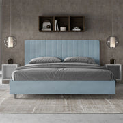 Letto imbottito Matrimoniale 190x210 cm Agueda - Con rete,Microfibra,Azzurro