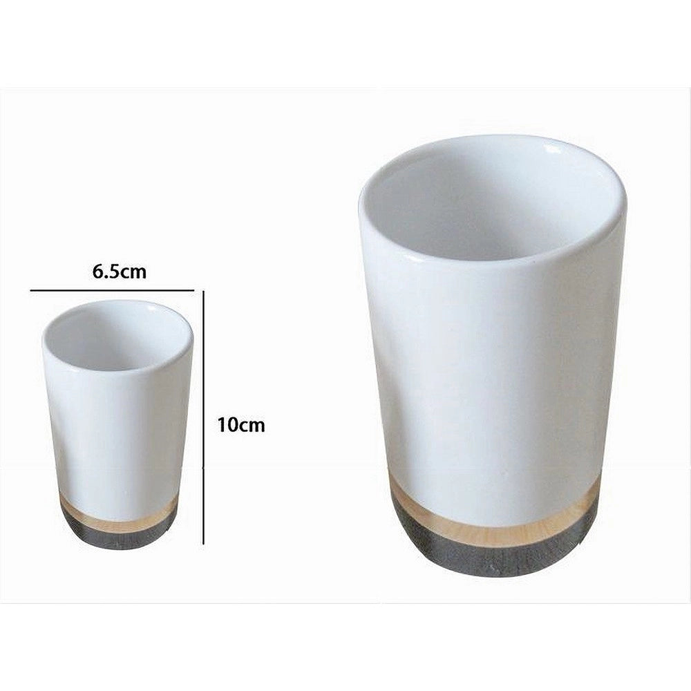Trade Shop - Bicchiere Porta Spazzolini Bianco Con Riga Bassa Dorata Nera Arredo Bagno 59868 -
