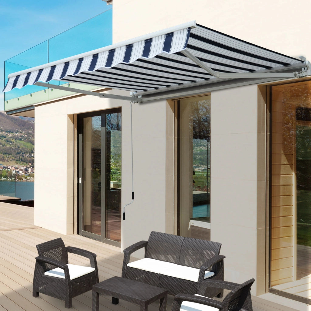 Easycomfort Tenda da Sole a Bracci 2.5x2m Avvolgibile Manuale in Alluminio e Poliestere Blu e Bianco