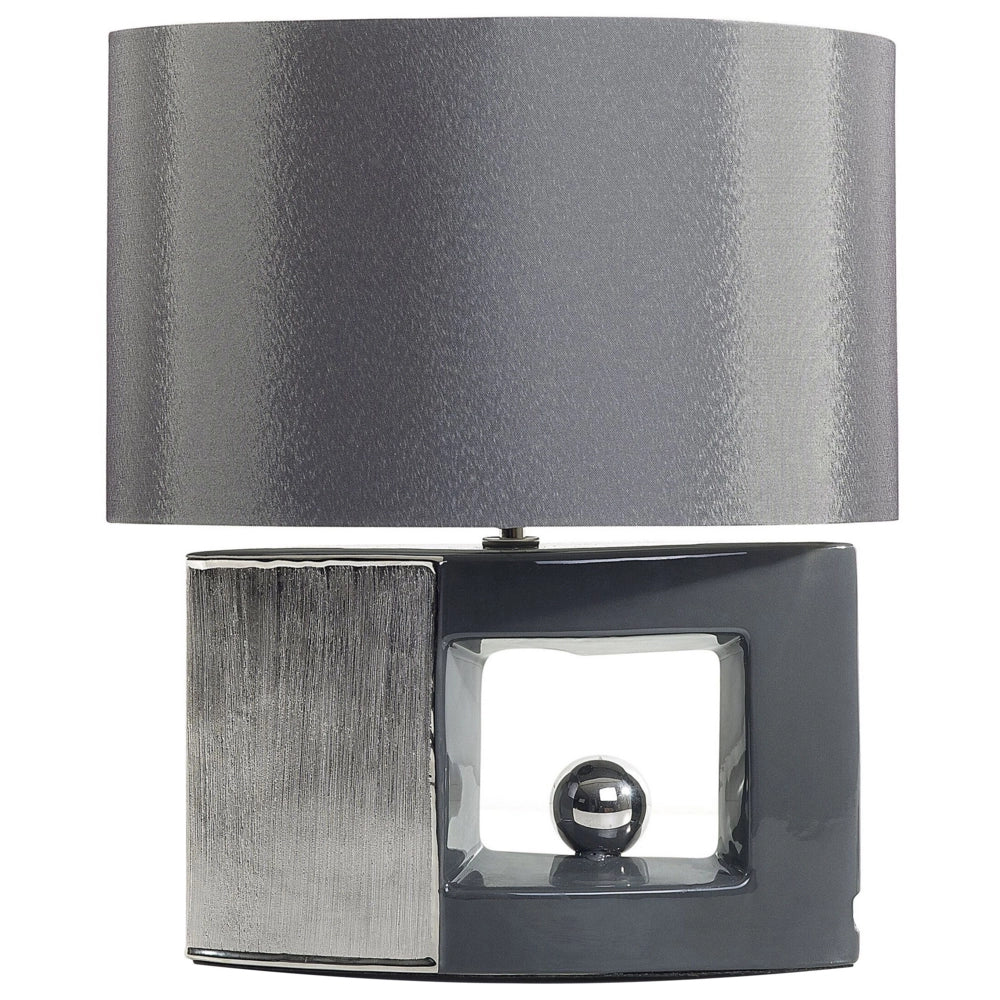Lampada da tavolo Lampada da comodino con paralume in tessuto con base in ceramica grigia