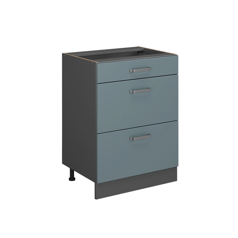 Vicco Mobiletto base per cucina Grigio-blu 60 cm con cassetti, senza piano di lavoro