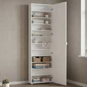 Ippolita, Armadio Multiuso 1 Anta 11 Ripiani Made in Italy, 60x200h cm Bianco Lucido
