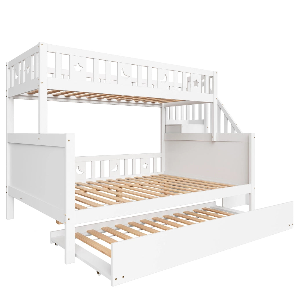Letto a Castello con Scala Contenitore e Letto Estraibile; 90×200 e 140×200 cm; senza Materasso