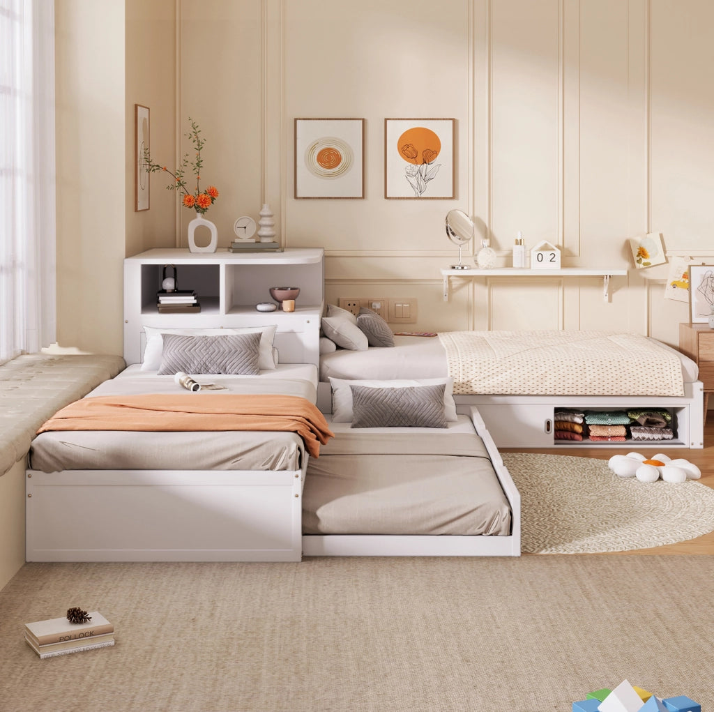 Letto singolo 90x200 con letto estraibile, vano con ante scorrevoli e luce LED