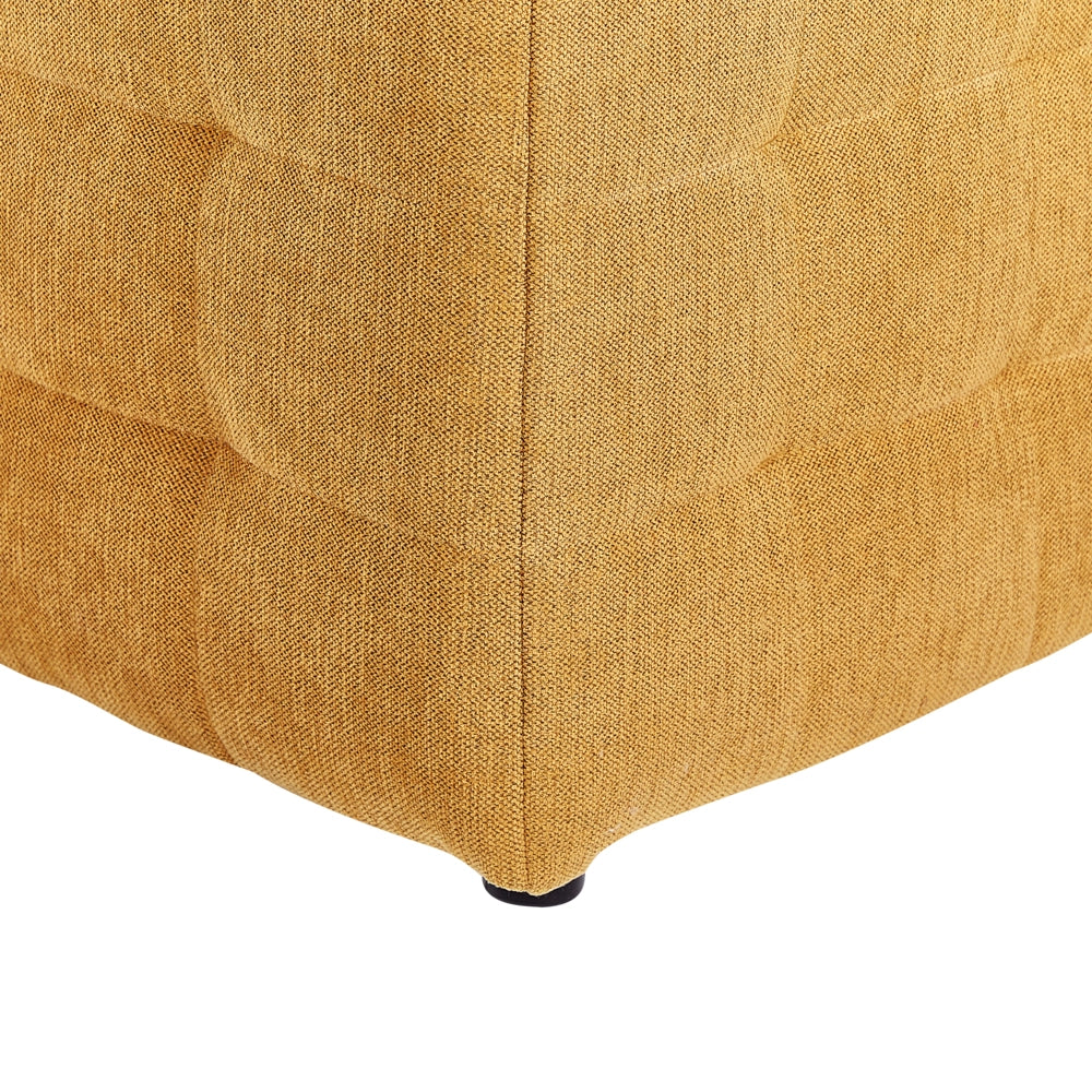 Pouf contenitore in tessuto giallo con coperchio trapuntato camera da letto