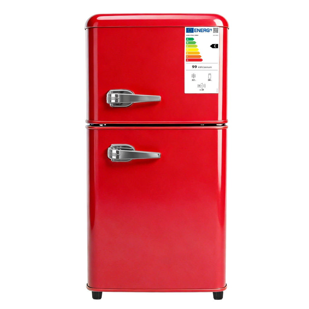 FRIGORIFERO Doppia porta 60 L Rosso con luce LED interna