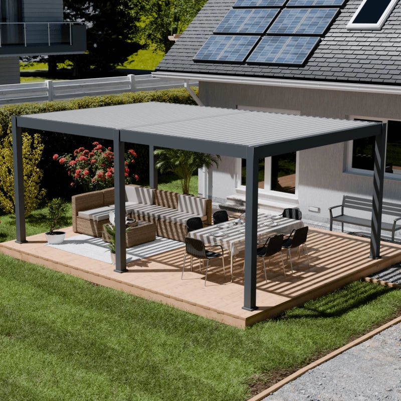 Pergola bioclimatica motorizzata OmbrÃ©a ELMO autoportante 4x6M - Antracite/bianco