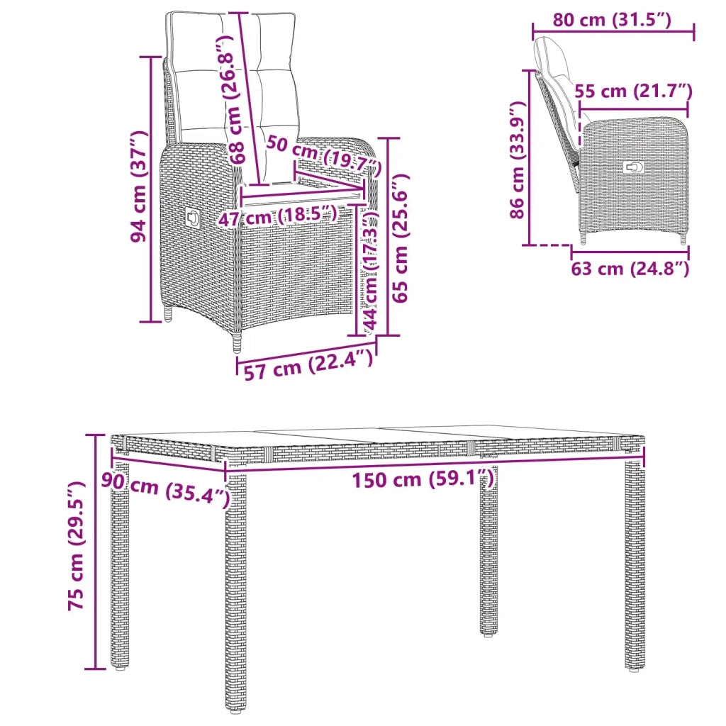 Set da pranzo per esterni 5 pcs Beige e Grigio Chiaro