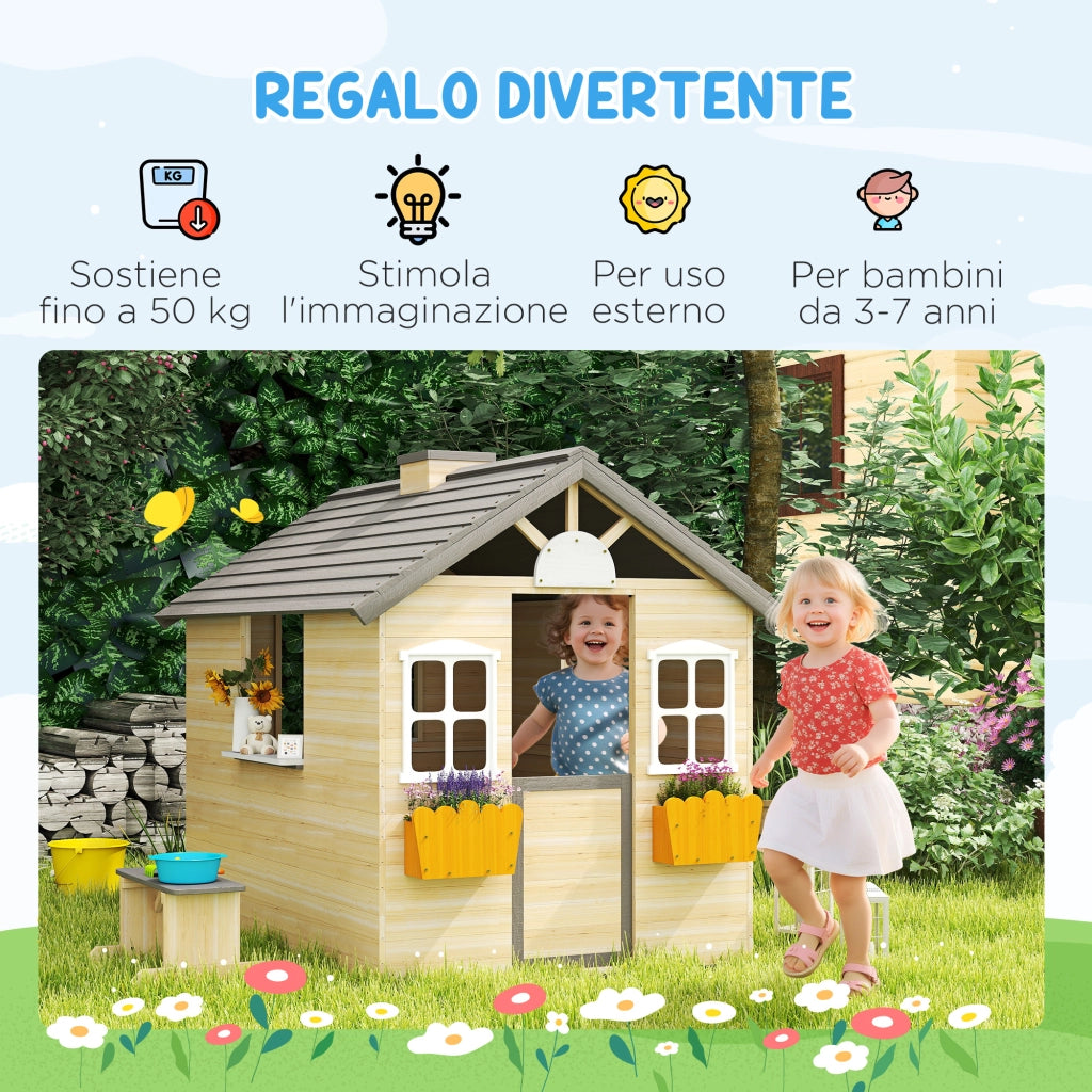 Casetta per Bambini con Panchina ¨C Zephmum ¨C Legno di Pino 113x94x134.5 cm