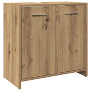 Elegante mobiletto da bagno con vani contenitori 60 x 33 x 60 cm finitura rovere ingegnerizzato realizzato artigianalmente 02_0050724
