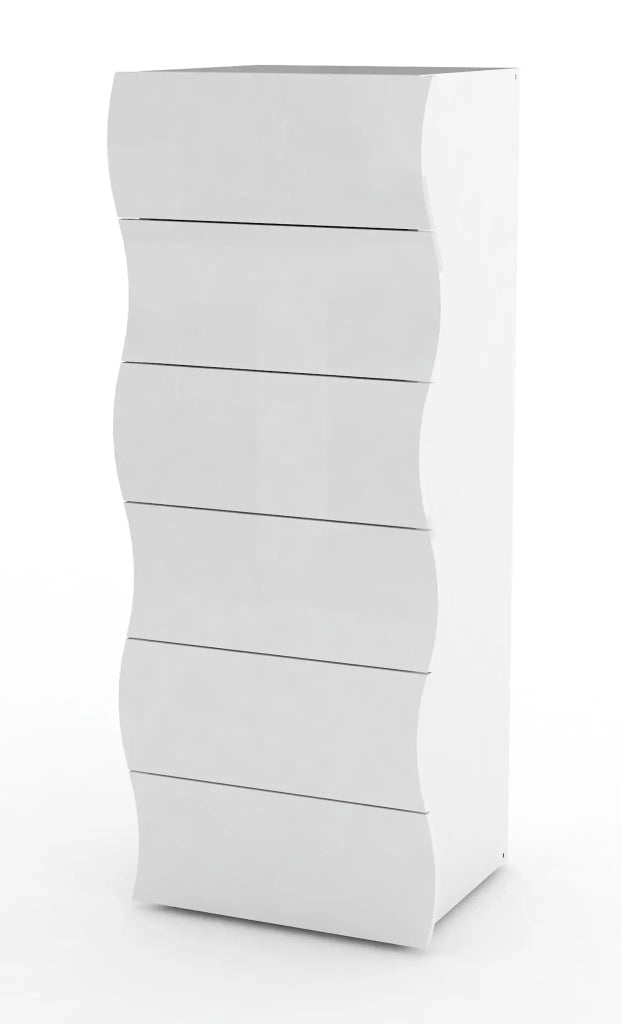 Settimino Moderno ONDA Bianco Lucido a 6 Cassetti