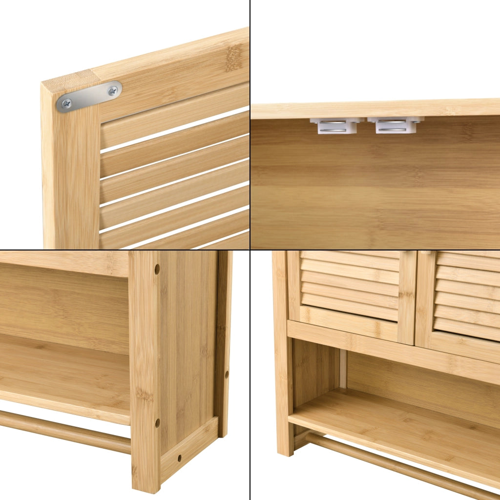 Armadietto Pensile da Bagno 'Tyresö' con Barra Portaasciugamano e Scomparto - Bambù [en.casa]