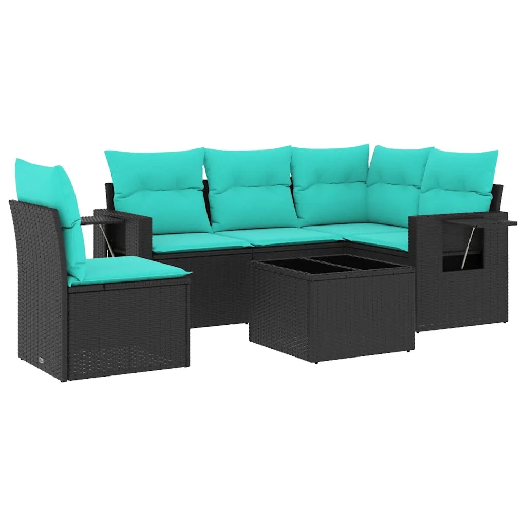 Set Divani da Giardino 6 pz con Cuscini Nero in Polyrattan 3220176
