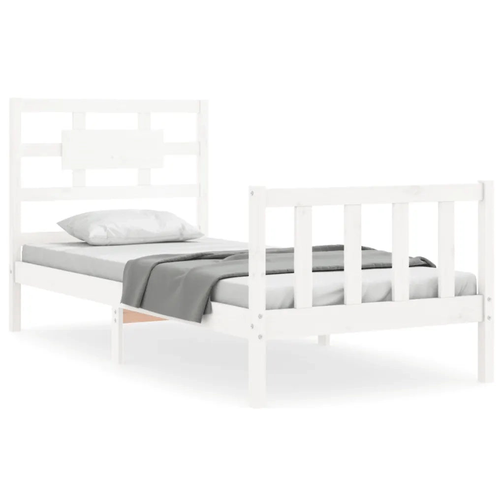 Giroletto con Testiera-Struttura Letto con testiera Bianco Single in Legno Massello 538575