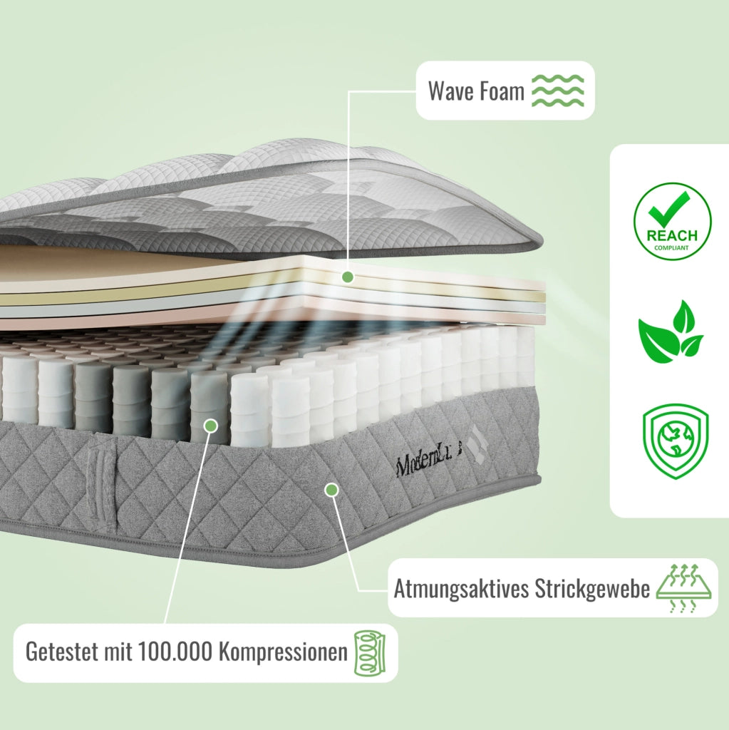 Letto imbottito 90x200 cm con materasso; rete a doghe e testiera in lino grigio