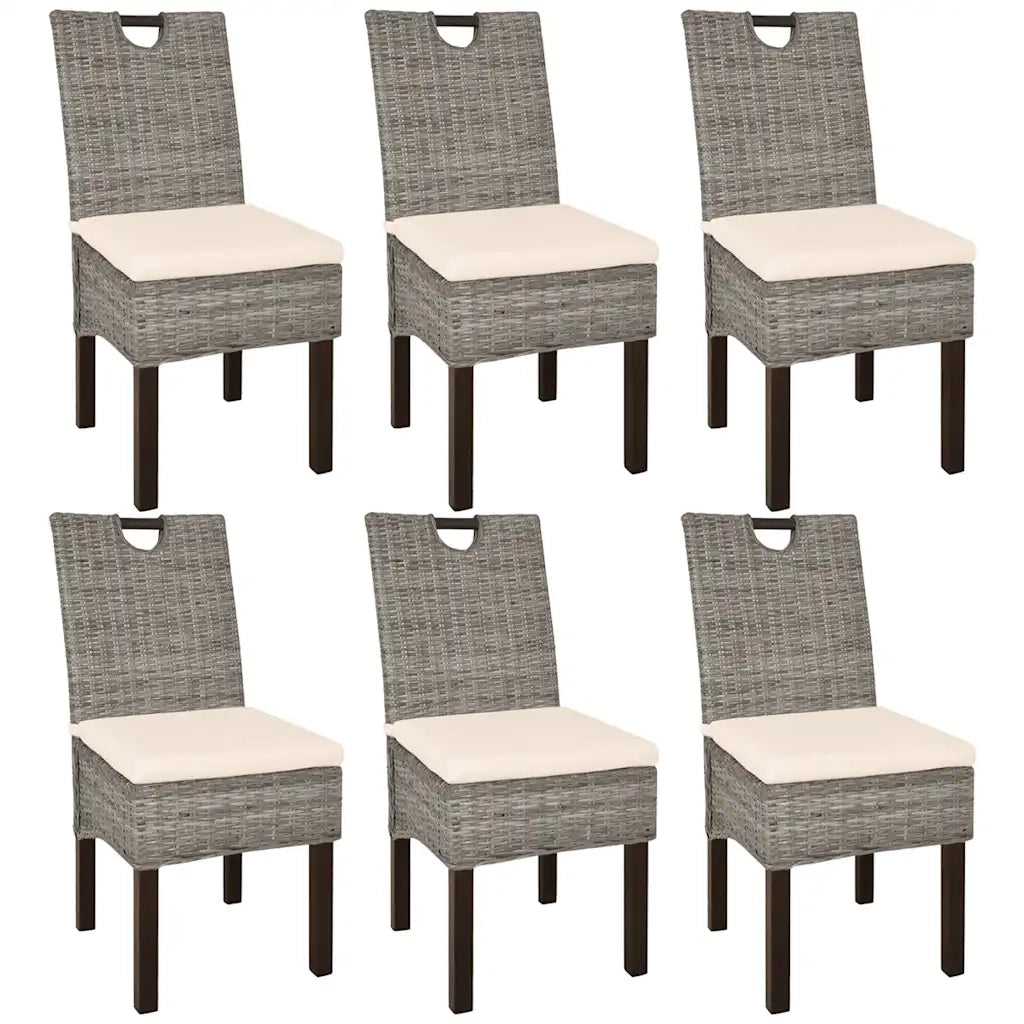 Sedie Sala da Pranzo 6 pz in Rattan Kubu e Legno di Mango cod mxl 23893