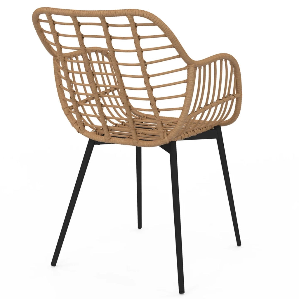 IDMarket - Set di 2 sedie da pranzo SUMMER in rattan con gambe in metallo nero