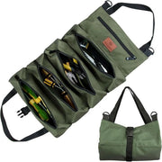 Tas per strumenti per chiavi - con 5 tas velcro - 1 pezzo - Raccoglitore multifunzionale a rotella - Ideale per idraulici - Tas per strumenti per l'auto - Raccoglitore multifunzionale, organizzatore portatile per attrezzatura da esterno - 47x28x3 cm