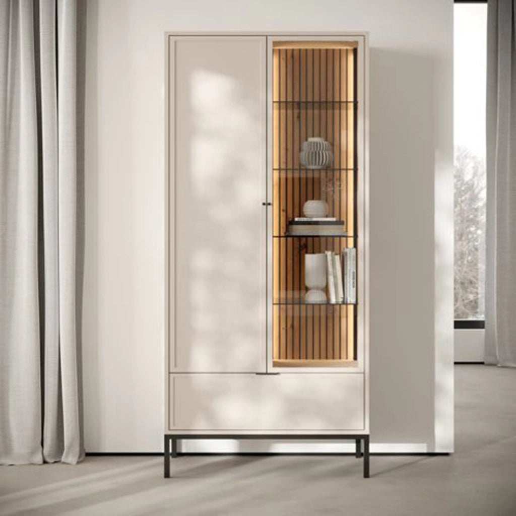 Mobile Espositore Lolera, Vetrina 7 Ripiani, 76x40x184h cm Beige