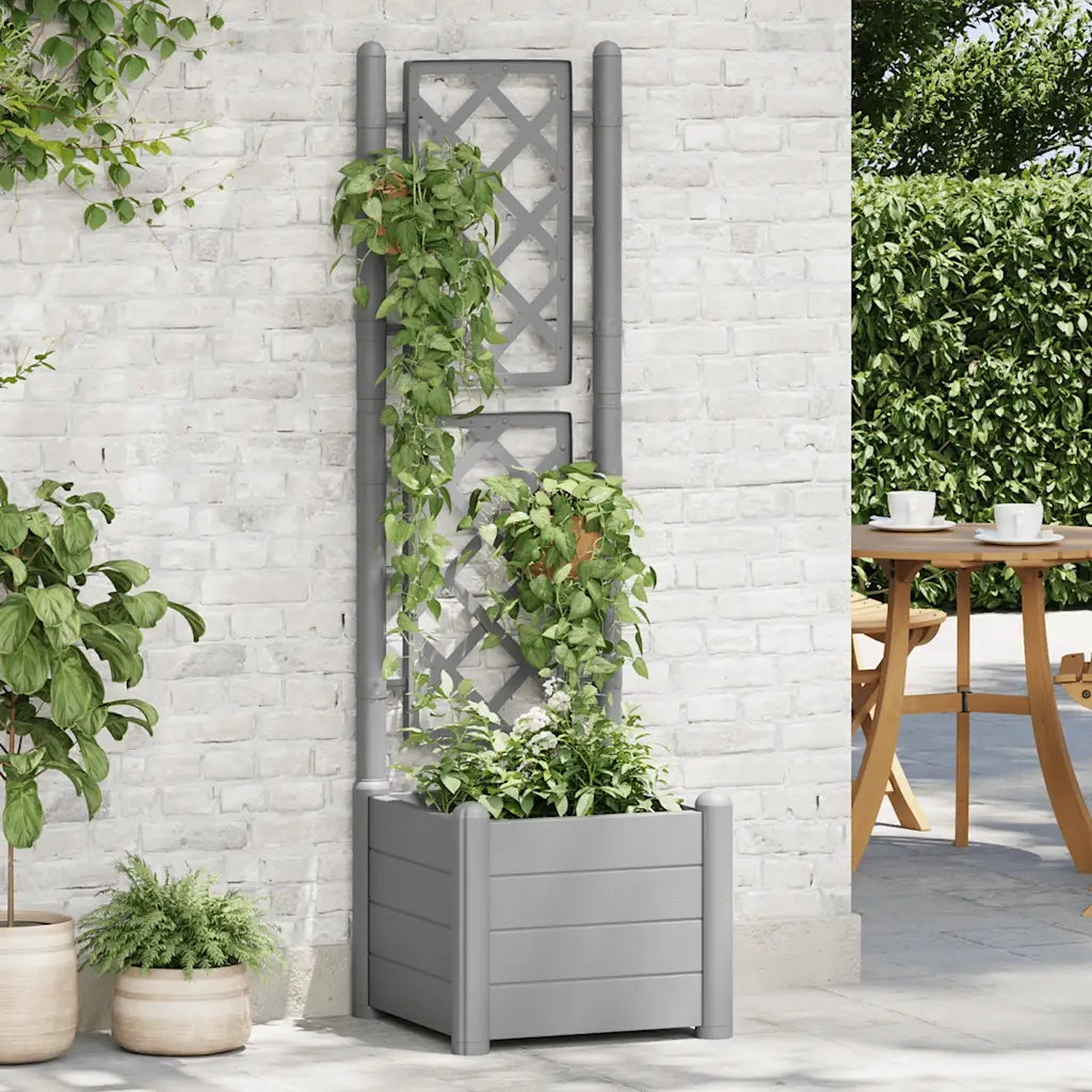 Fioriera da Giardino con Graticcio 43x43x142cm PP Grigio Pietra 317581