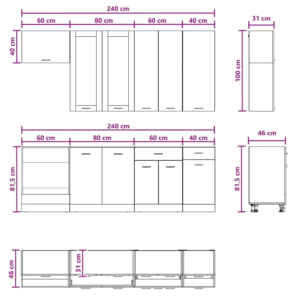 Unità Cucina LYON 8 pcs Rovere Fumo Legno ingegnerizzato 3438215