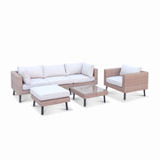 Salotto da giardino in resina intrecciata piatta, 5 posti, beige