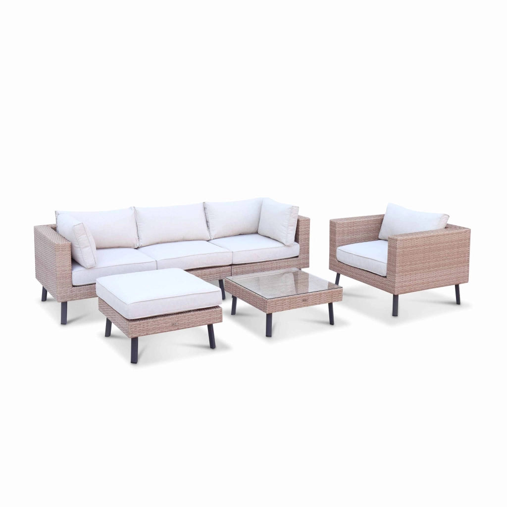 Salotto da giardino in resina intrecciata piatta, 5 posti, beige