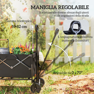 Carrello da Giardino 160L 95x55x102 cm Capacità 100 kg Pieghevole Nero