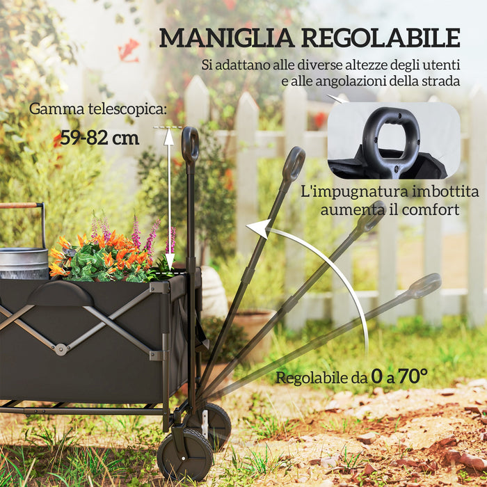 Carrello da Giardino 160L 95x55x102 cm Capacità 100 kg Pieghevole Nero